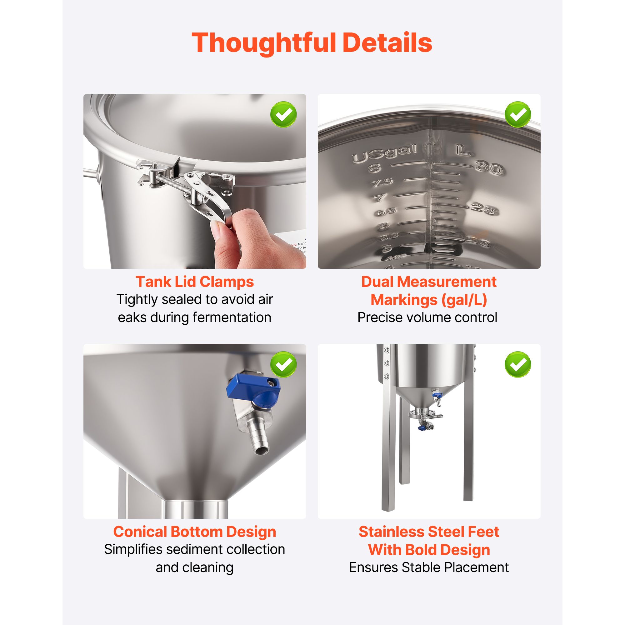 Stainless Steel Conical Fermenter, 8 Gal/30L Home Brewing Fermenation Tank, Brew Bucket Fermentor with Conical Bottom, 3 Adjustable Legs, Lid, Handle & — image 6