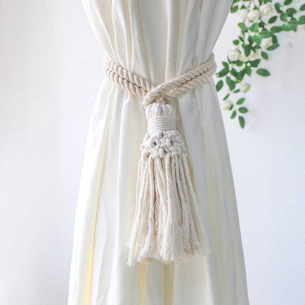 4pcs Curtain Ties, Boho Curtain Tiebacks, Cotton Rope Hand Woven Curtain Ties,Curtain Tie Backs for Home Office Living Room Bedroom Decor (white) โ image 3