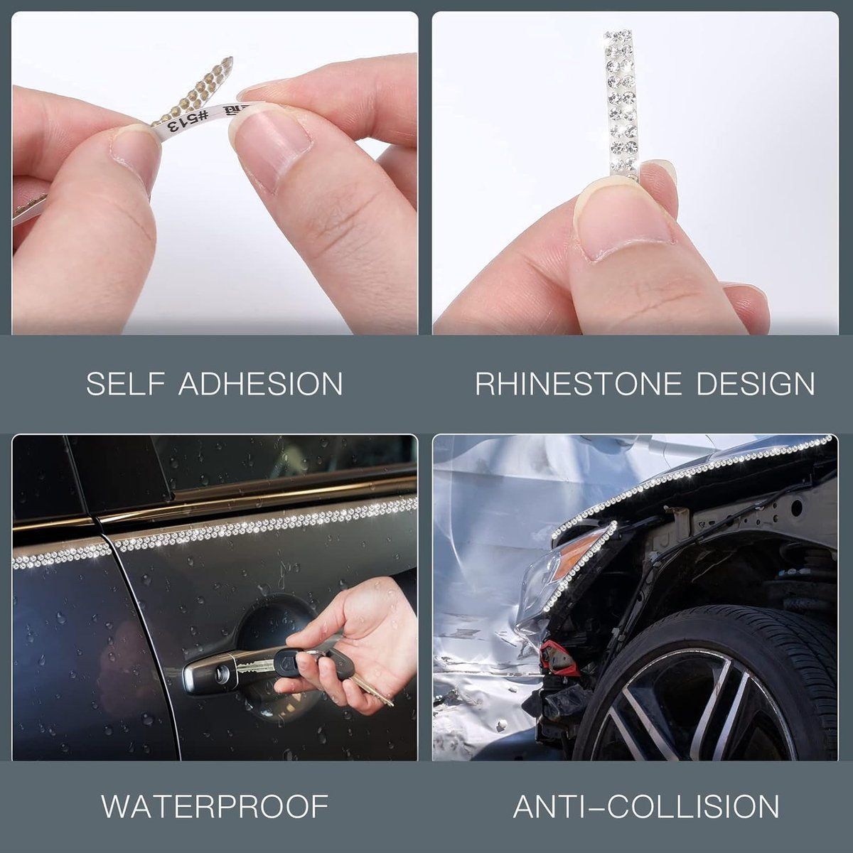 Car sticker - decorative stickers 5M for decoration glitter diamond interior exterior DIY linear self-adhesive for dashboard White_yu, Made of Chrome β image 3