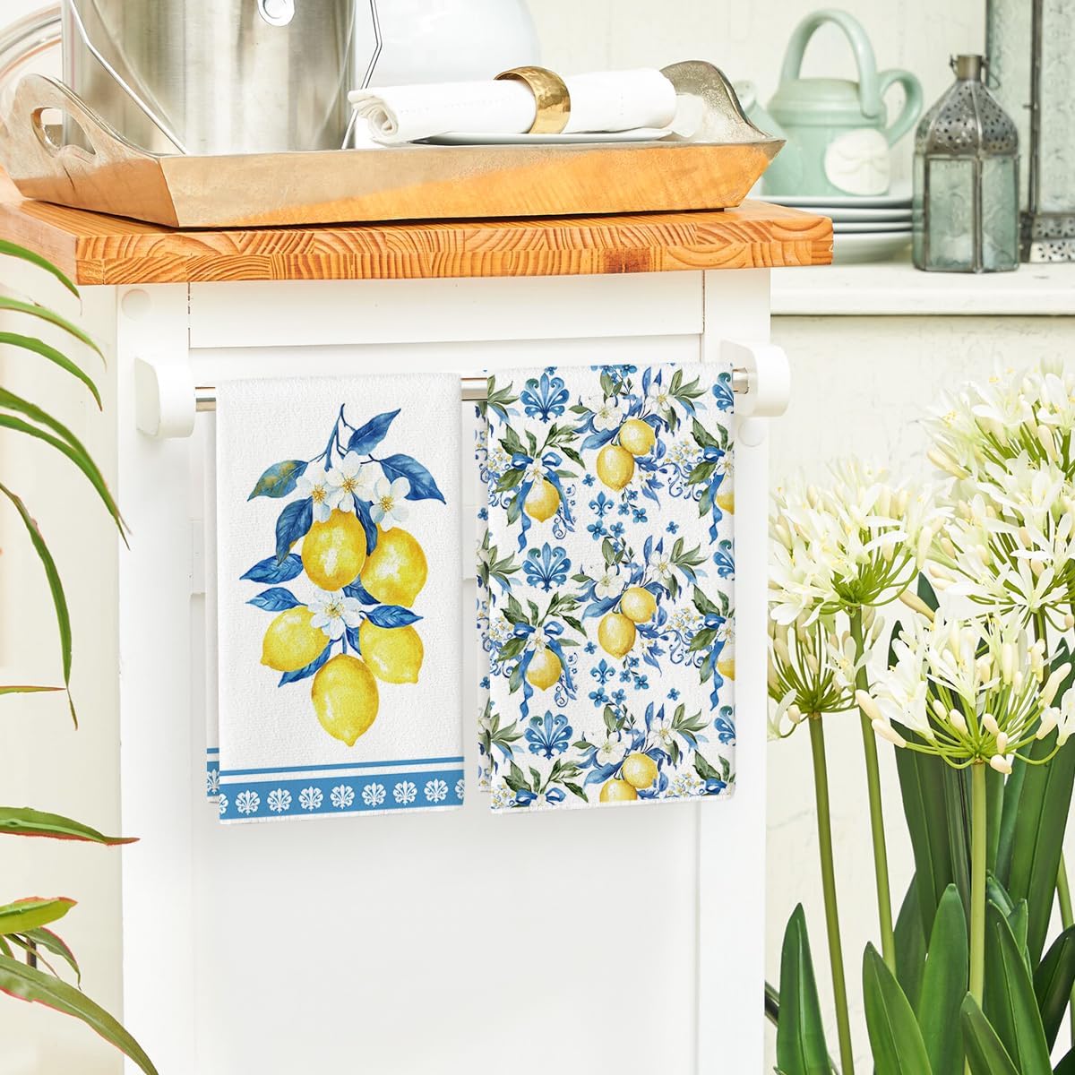Lemon Flowers Floral Summer Kitchen Towels Dish Towels, 18 × 26 Inch Seasonal Decoration Hand Towels Set of 2 — image 4