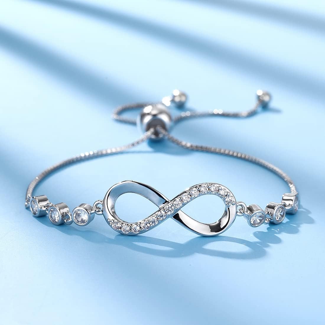 Women's Bracelet in 925 Sterling Silver Infinity Love Bracelet with Cubic Zirconia Heart, Women's Bracelet in 925 Sterling Silver Infinity Bracelet Adjustable — image 2