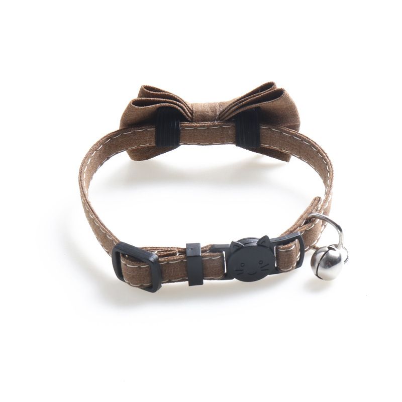 Cat Collar Breakaway Bowtie Safety with Bell Adjustbale Kitten Puppy Solid Plaid Color Set A-[2pcs] Brown+Pink — image 3