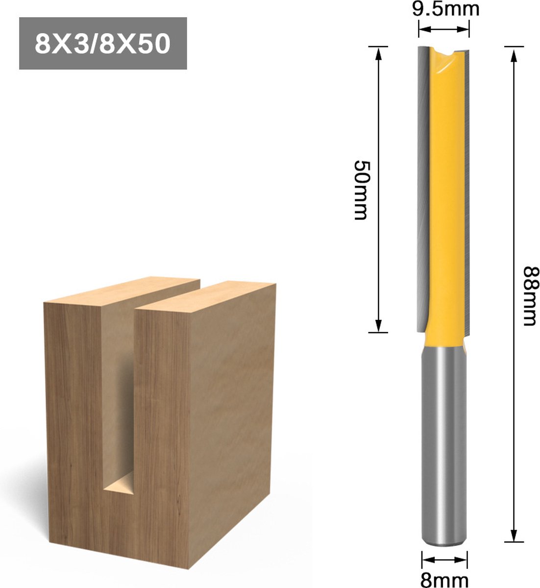 Groove cutter - Wood Groove Cutter Long Version - Shaft 8mm - 8*50mm - yellow - metal โ image 2