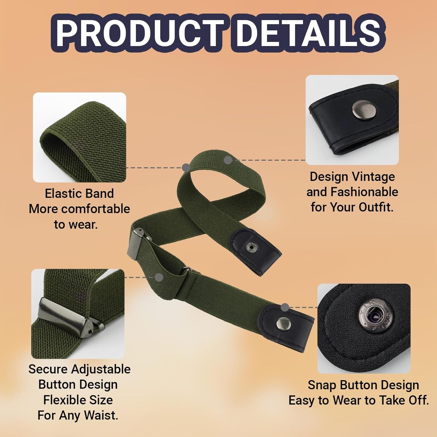 Elastic No Buckle Belt, 3PCS Adjustable Elastic Stretches Buckle Free/No Buckle Stretch Belts, Boy Girls Belt Kids Adjustable Stretches Belt Silver Square — image 3