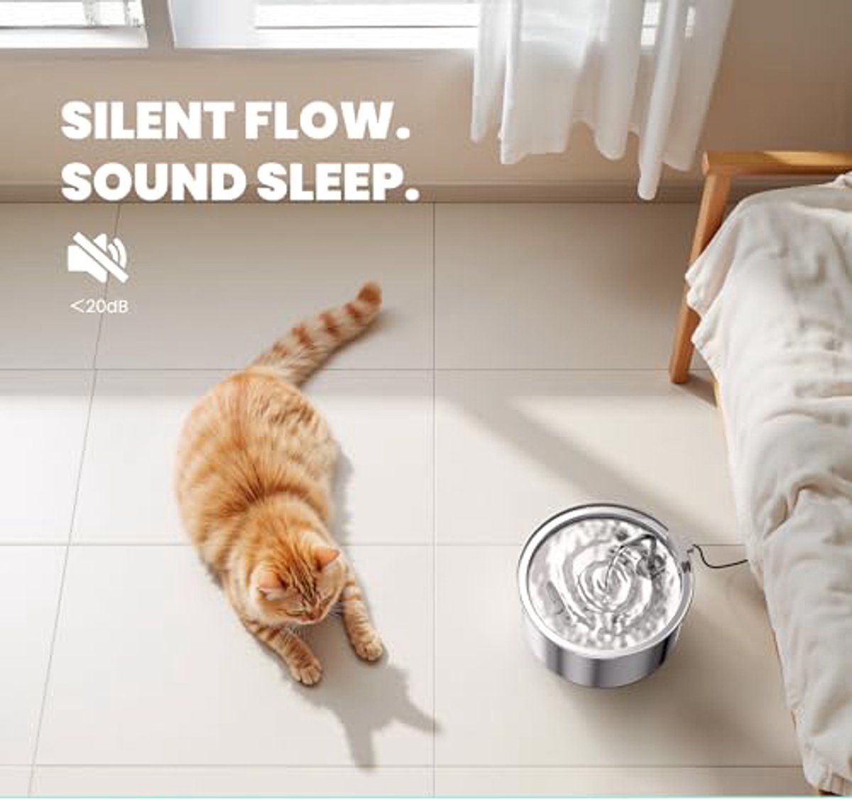 Cat Drinking Fountain - Quiet Drinking Fountain for Cats - 3.2L Stainless Steel Water Fountain with Filter - Cat Water Fountain - Cat Drinking Bowl - Includes — image 2