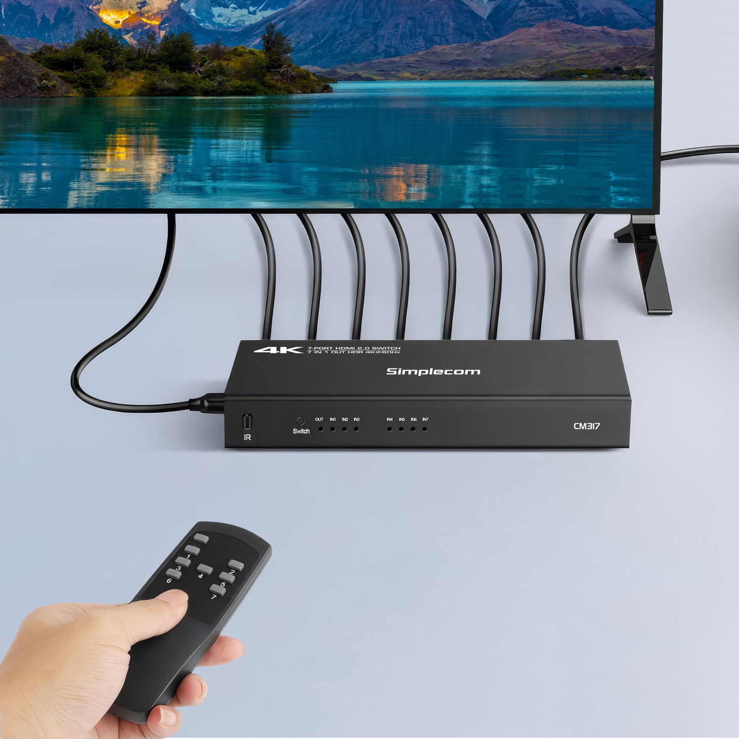 Simplecom CM317 7-Port HDMI 2.0 Switch with Remote 7 IN 1 OUT Splitter HDCP 2.2 4K@60Hz — image 4