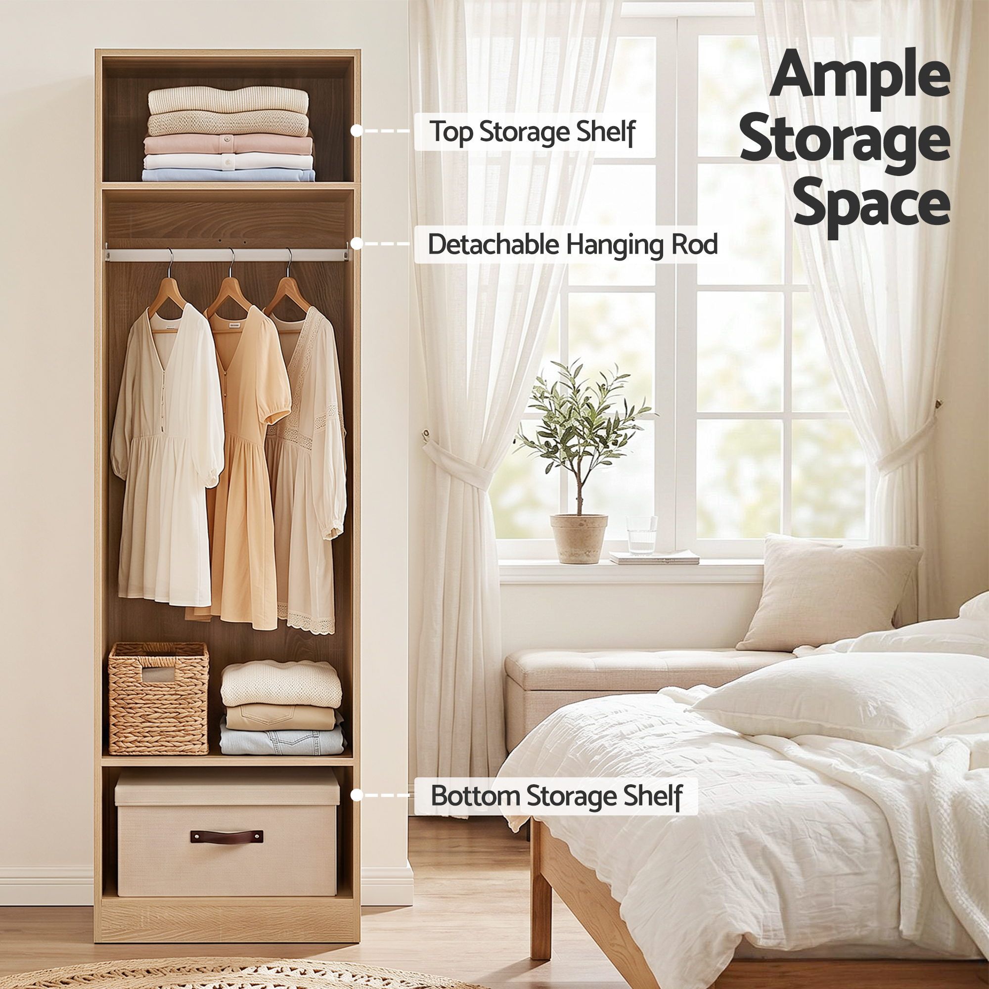 Artiss Wardrobe Clothes Closet Storage Organizer Shelf Pine — image 5