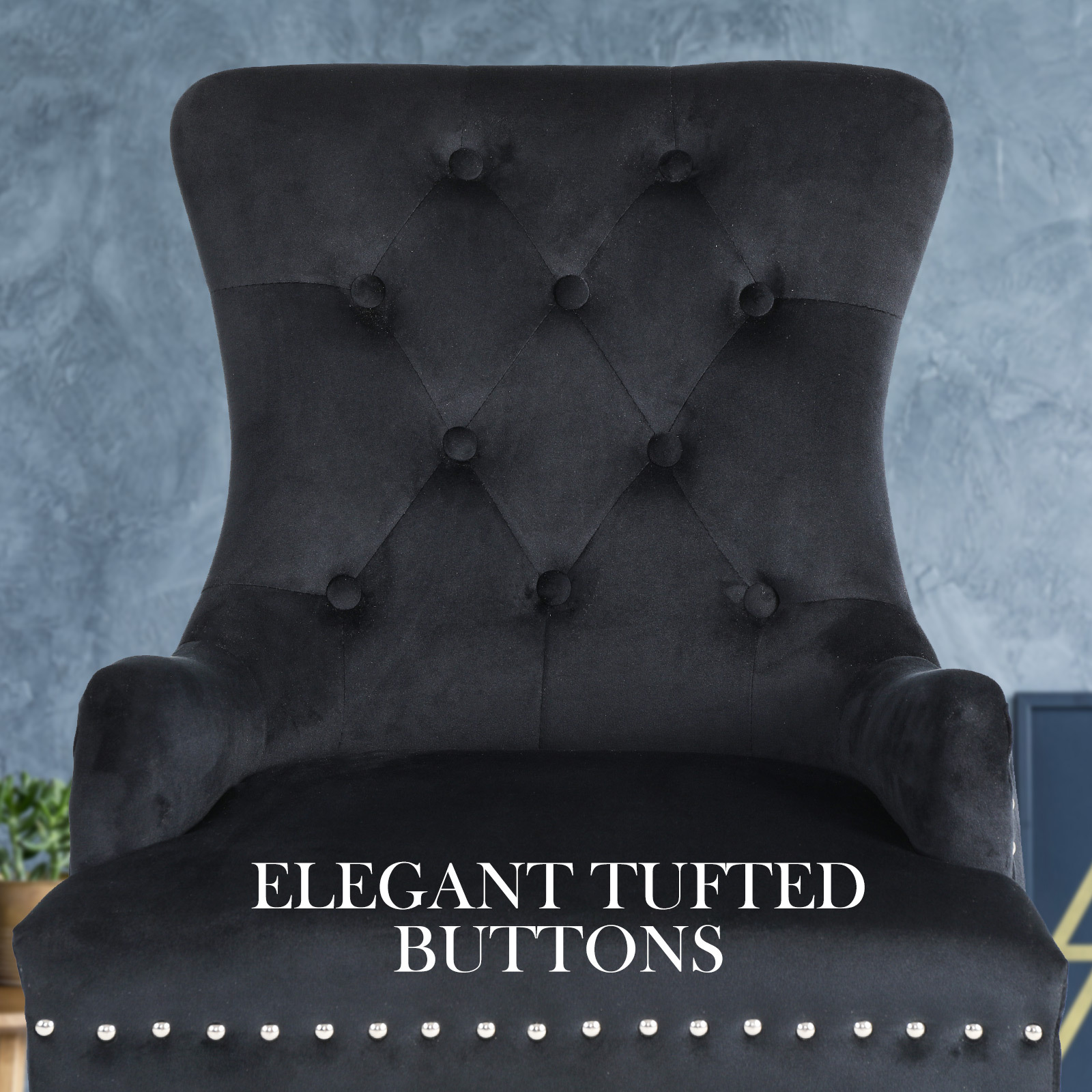 French Provincial Dining Chair Ring Studded Velvet Rubberwood Leg LISSE BLACK โ image 4