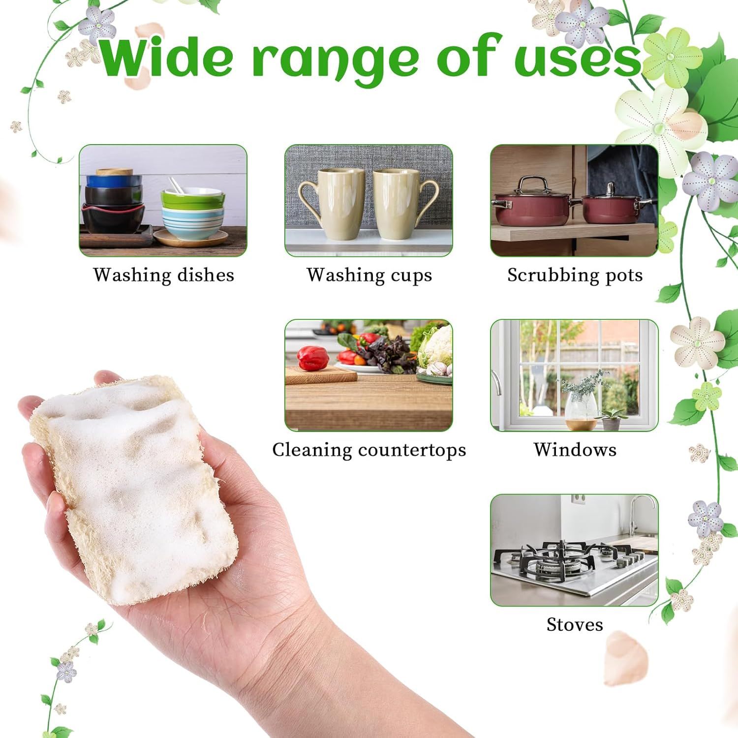 10 PCS Natural Sponges for Dishes, Loofah Dish Sponge for Kitchen Compostable Natural Loofah Sponges — image 4