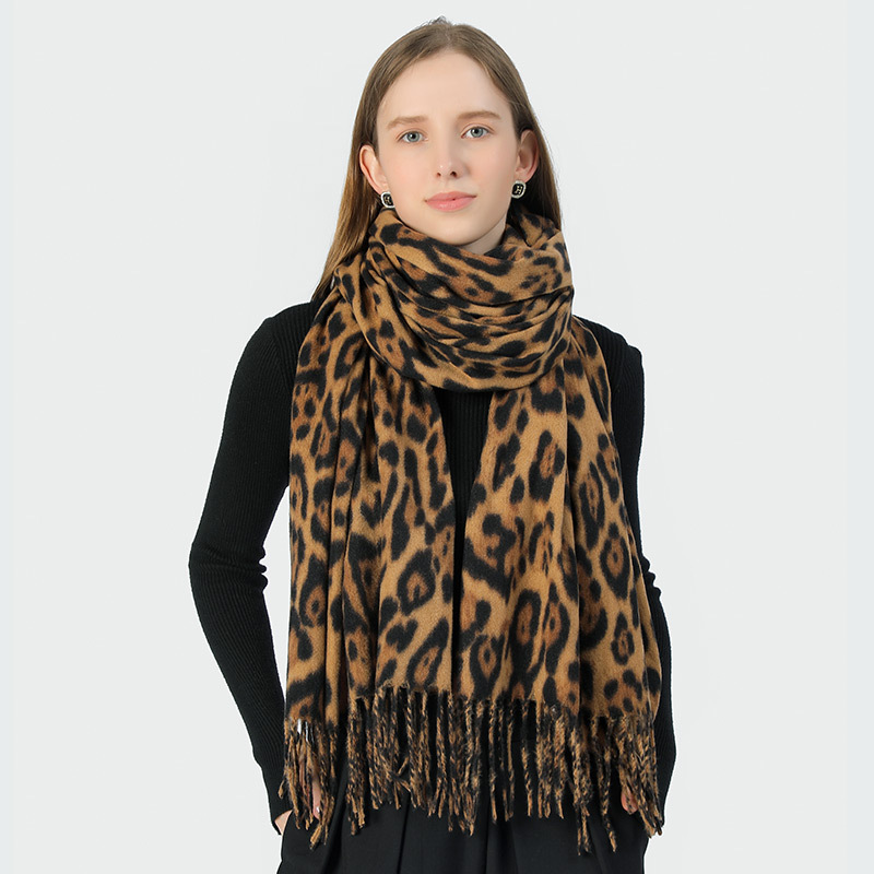 Stylish Animal Print Scarf - Warm Fall/Winter Shawl with Tassels, Imitation Cashmere(Rose pink) — image 3