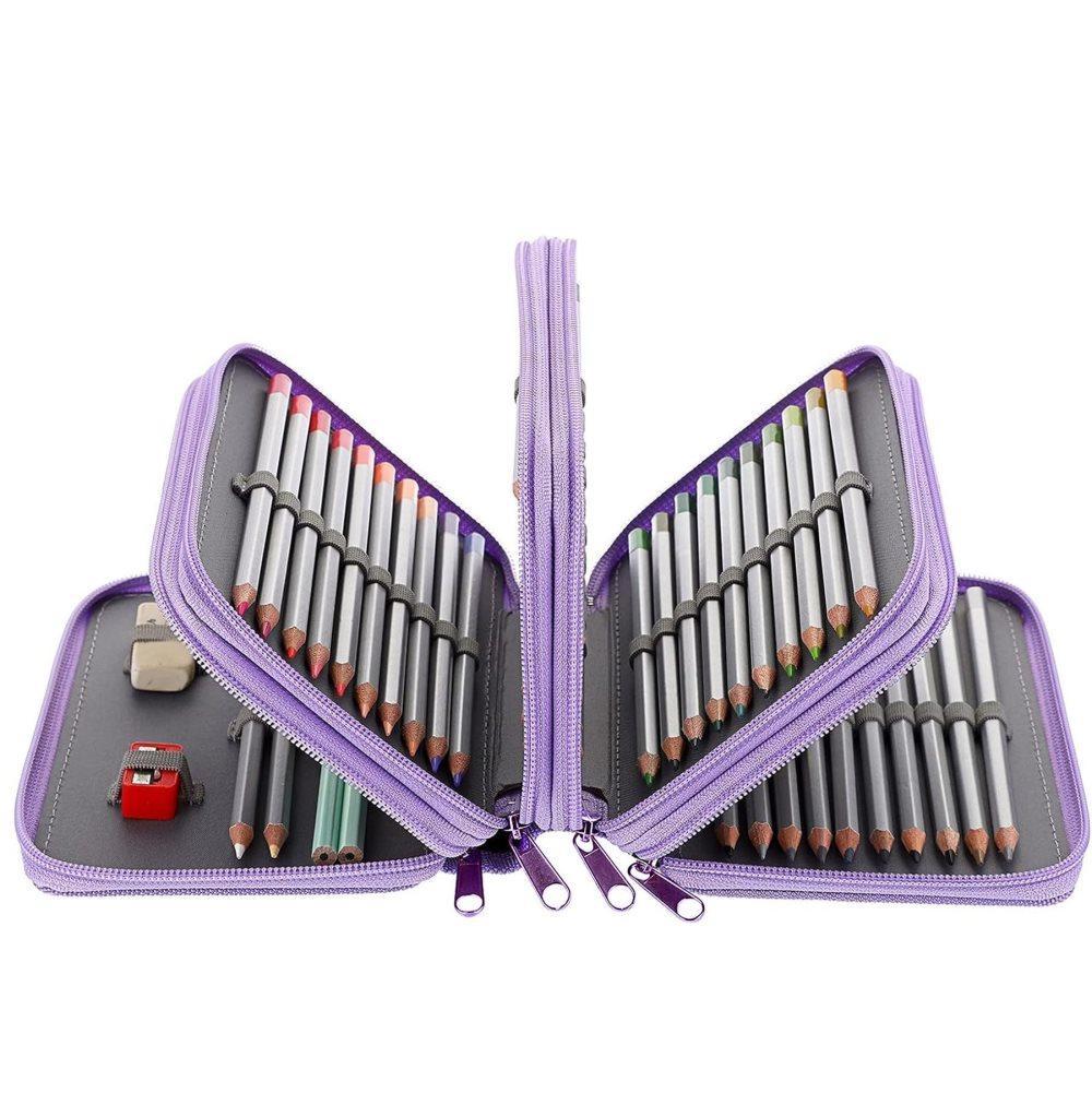 72 Holes Pen Case with Compartments, Large Capacity Lightweight Durable, Compatible with Students and Office Use, Purple — image 4