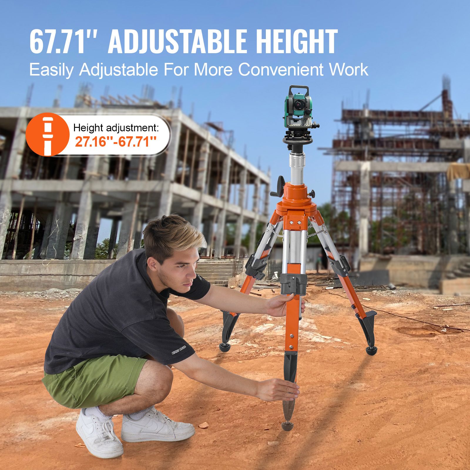 Laser Level Tripod Stand 5/8"-11 Thread 27.16-67.71 in Height Adjustment — image 3