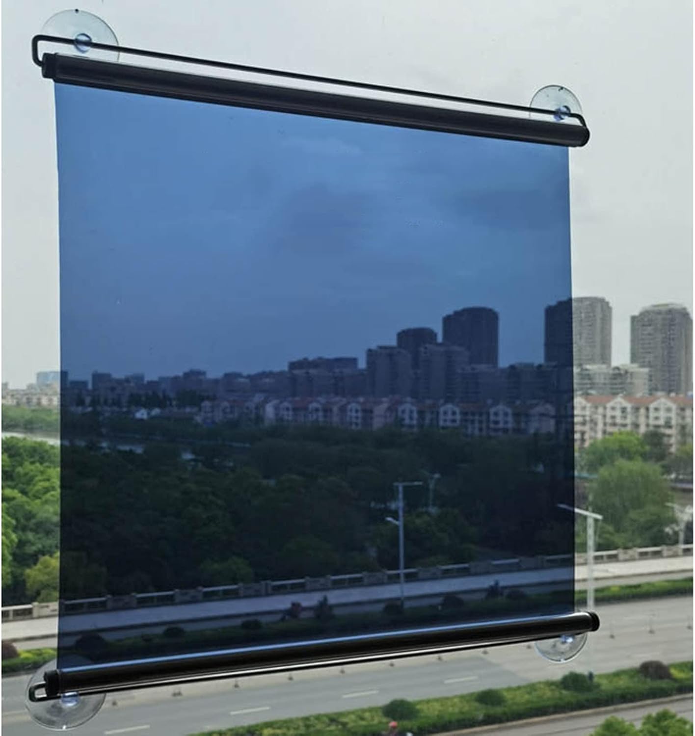 LXLA One-Way Mirror Roller Shade with Suction Cups, Punch-Free Single Way See-Through Clear Sun Blocking Reflective Insulation Curtain, Window (Size