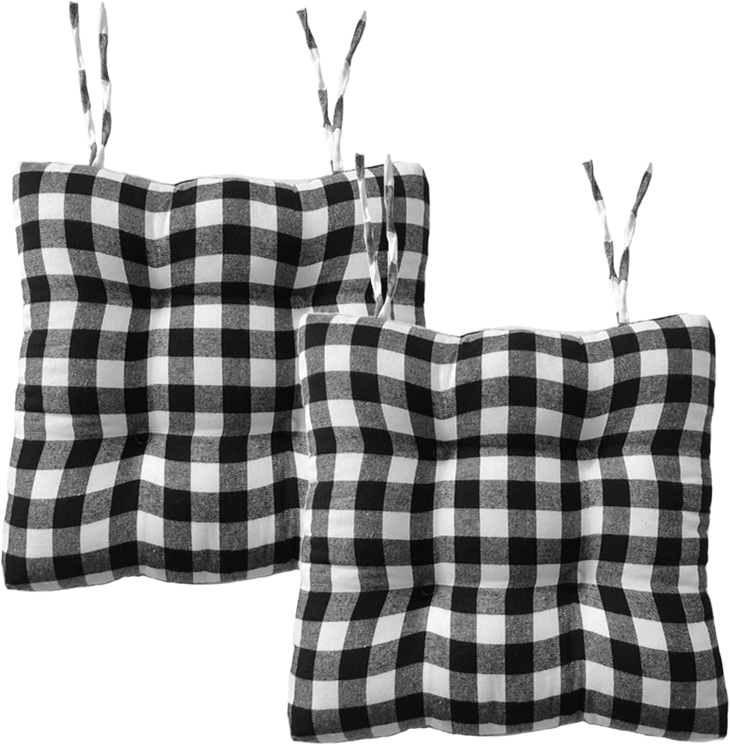 Kitchen Chair Cushions with Ties, Set of 2 Buffalo-Checked Dining Pads Seat for Chairs, 17 x inches Buffalo-Plaid Christmas Decoration Home (Black White Small