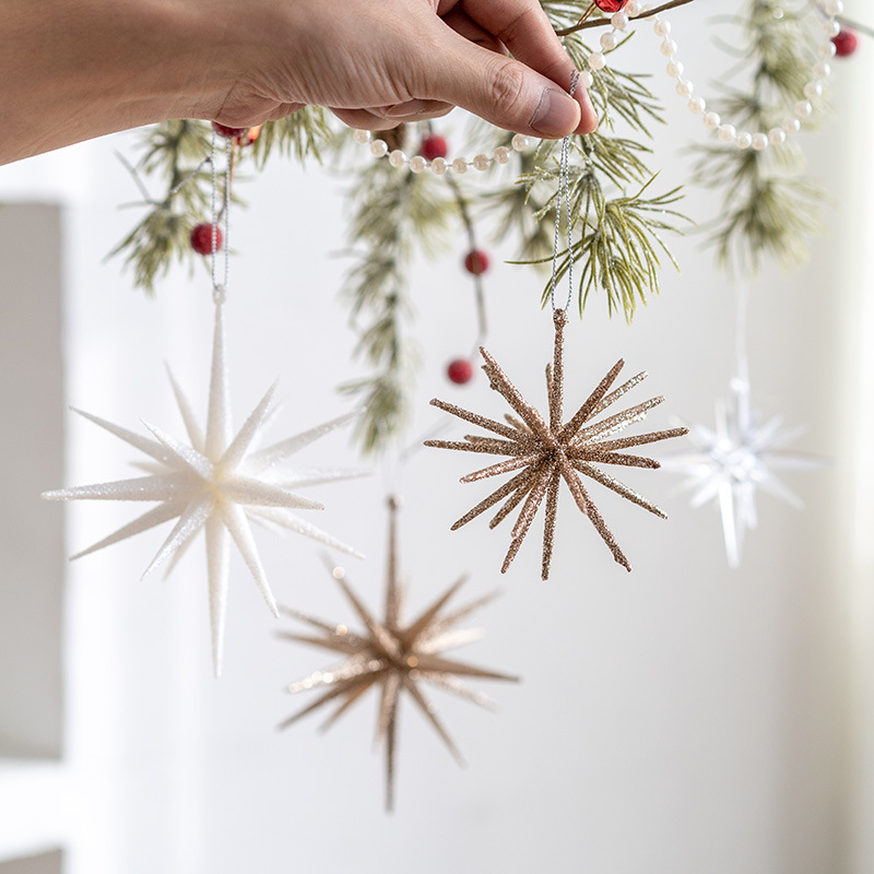 5-PCS Small champagne color New Christmas Ornament - Starburst Hanging Decor for Tree and Holiday Display â image 2