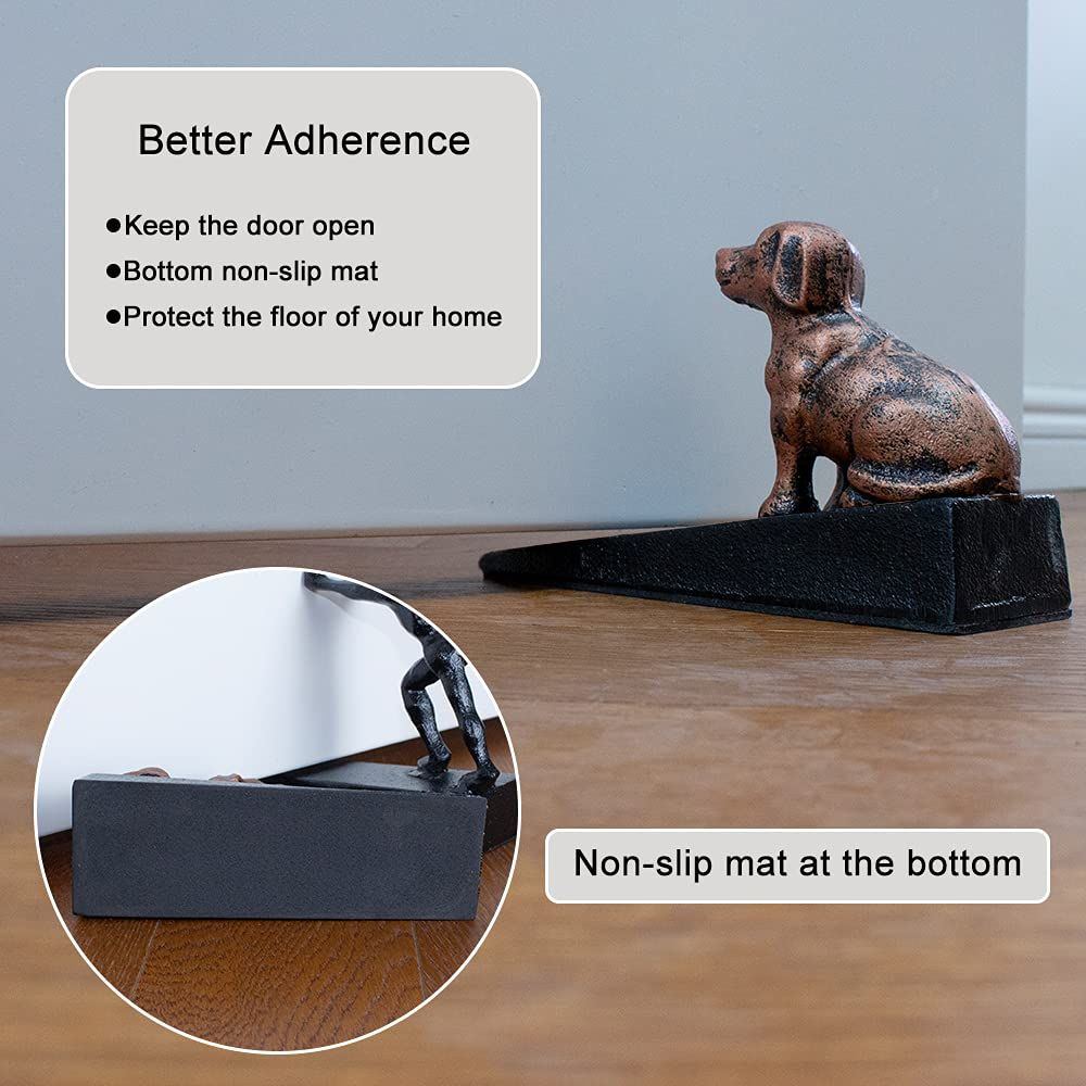Heavy Duty Cast Iron Cute Dog Door Stops | Decorative Cute Animal Statue Metal Door Stopper Wedge, with Non-Slip Mat for Home — image 2