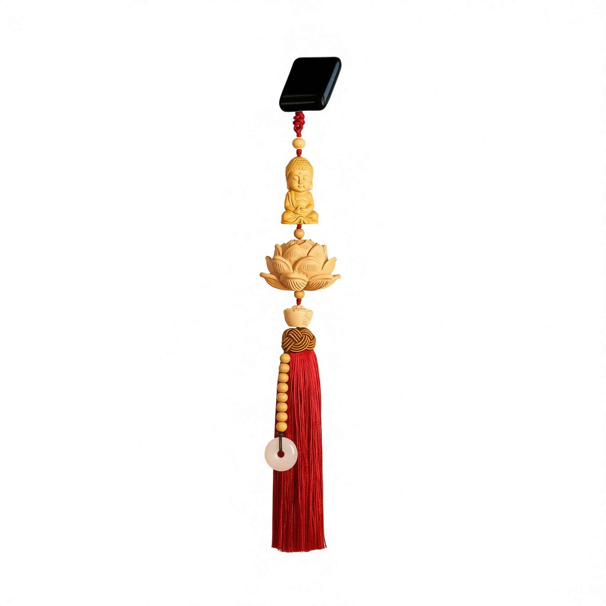 Tan hui Boxwood Lotus Car Hanging Ornament Little buddha [boxwood lotus] light coffee tassel style [car hanging + exquisite gift box]
