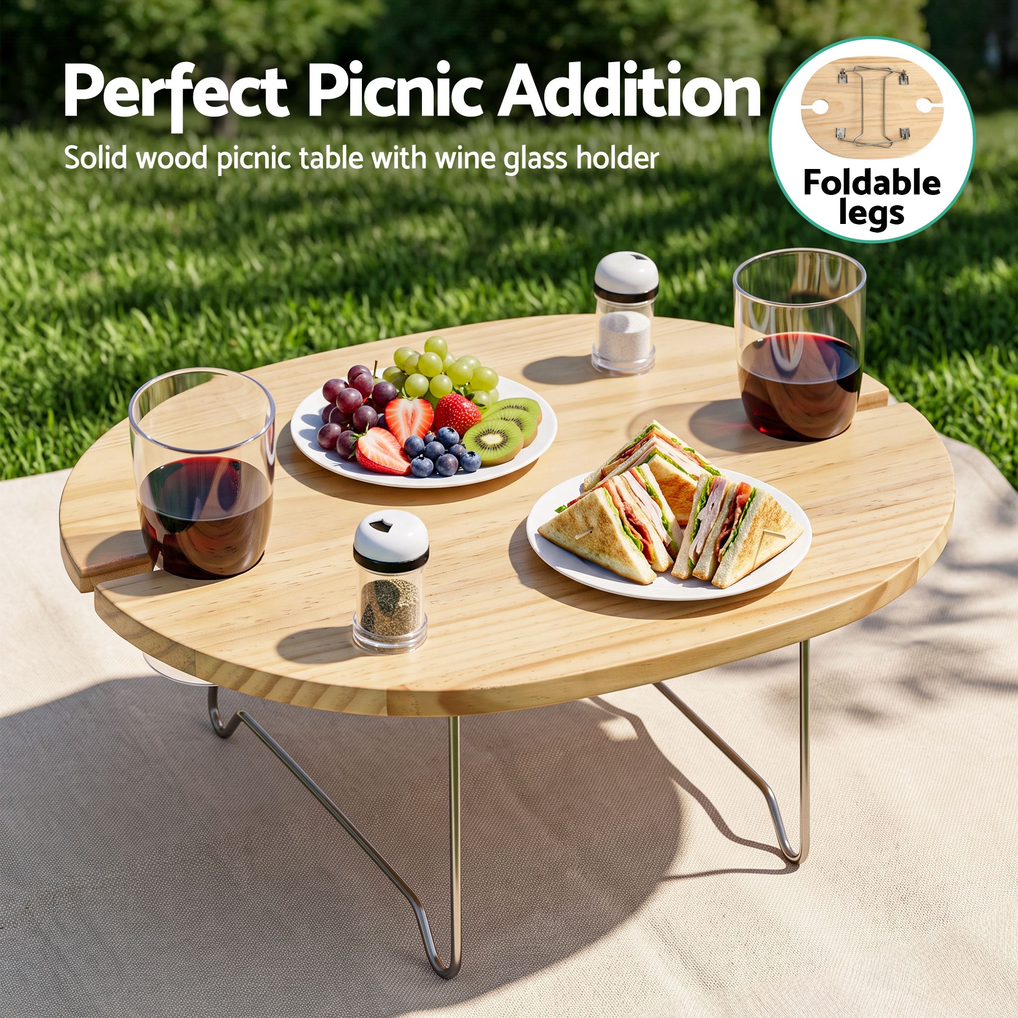 Alfresco 2 Person Insulated Picnic Basket Set with Foldable Wood Table — image 3