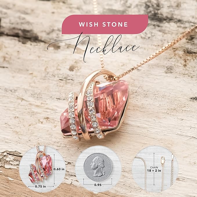 Wish Stone Pendant Necklace, Necklaces for Women with Birthstone Crystals, Allergy-Free Jewelry for Women with Gift Box, 25K Rose Gold Plated or Silver-tone — image 4
