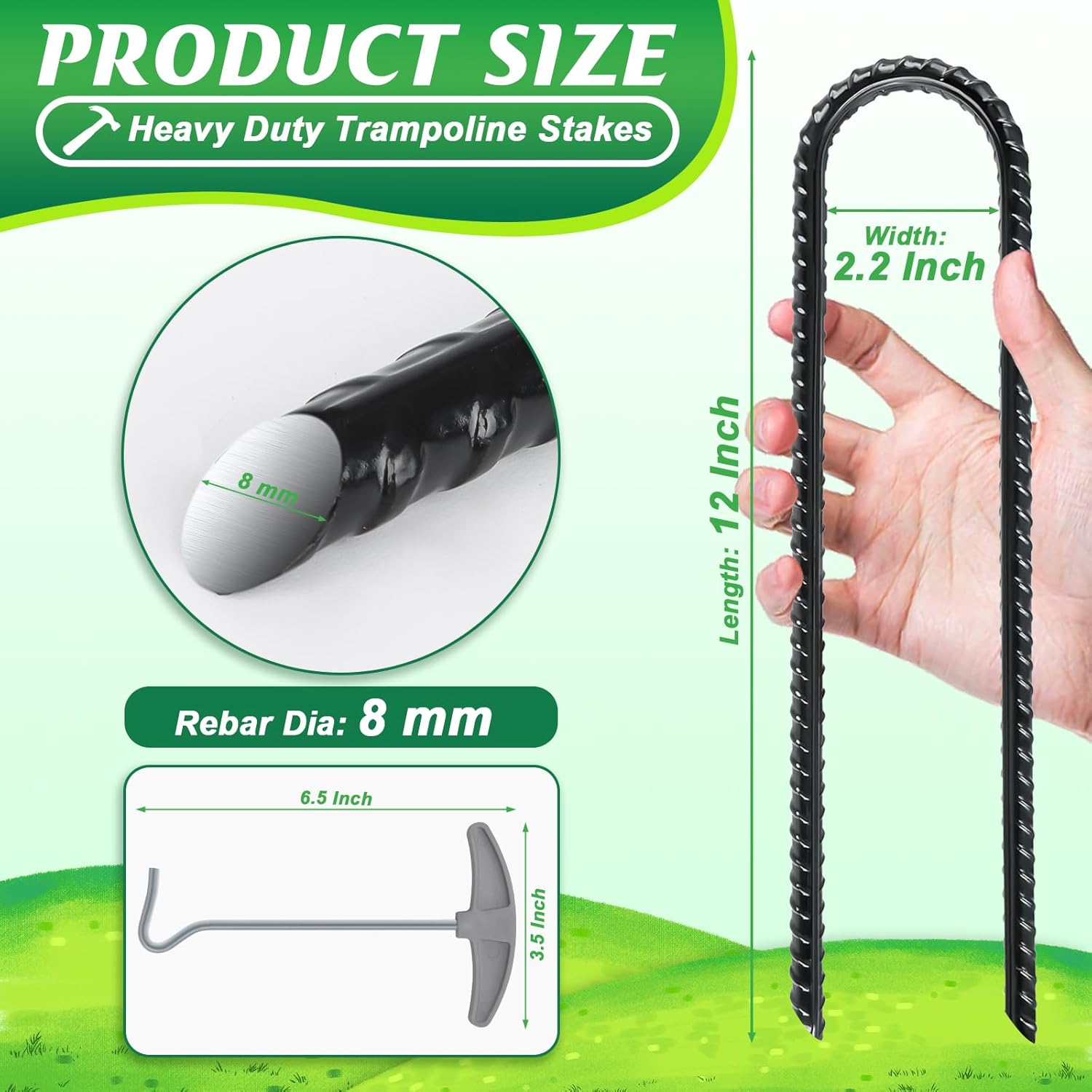 Trampolines Wind Stakes,Heavy Duty U Shaped Rebar Tent Stakes Ground Anchors Galvanized Steel Safety Trampoline Anchors for Camping Tents, Soccer Goals — image 2