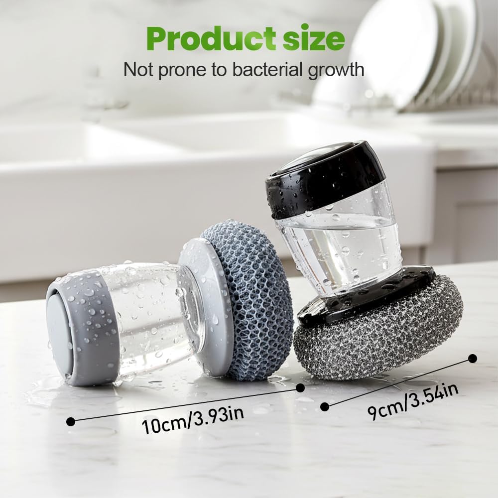 Dish Brh with Soap Dispenser, Soap Dispensing Dish Brh - with PET/Steel Wire Bristles, Kitchen Scrub Brh for Dishes Pots Pans Sinks (PET Head) — image 3