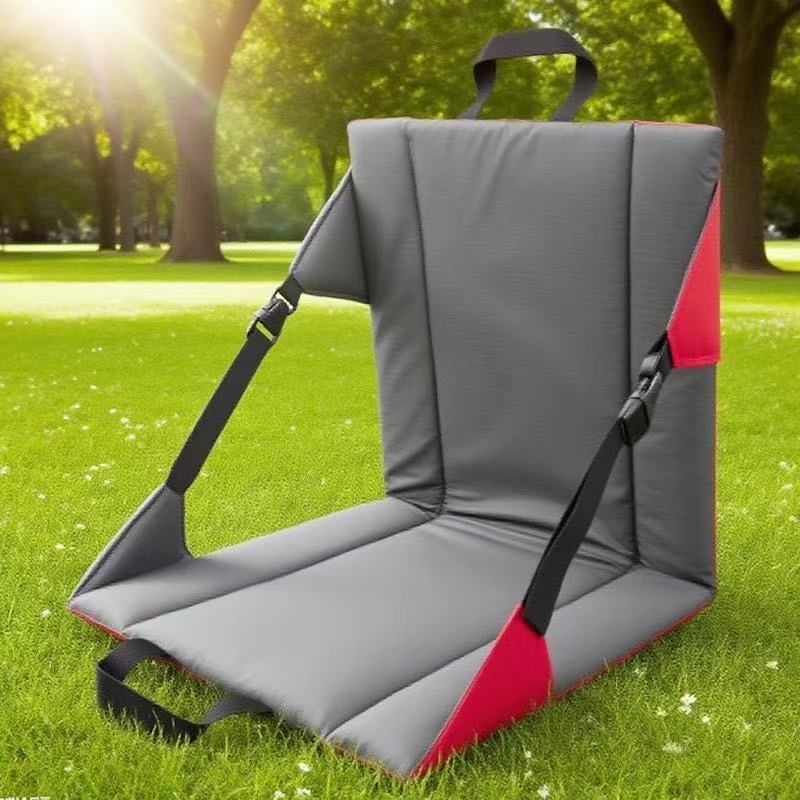 Portable Folding Stadium Seat Cushion with Back Support Lightweight Outdoor Chair for Camping Concerts Hiking Beach Bleachers Grey and Red — image 3