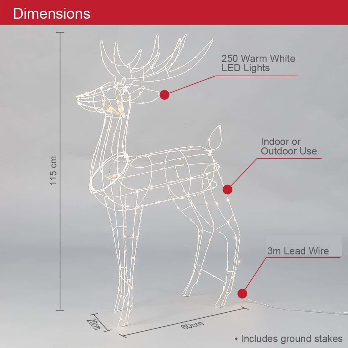 Samland Led Warm White Copper Wired 3d Standing Reindeer For Christmas Decoration — image 4