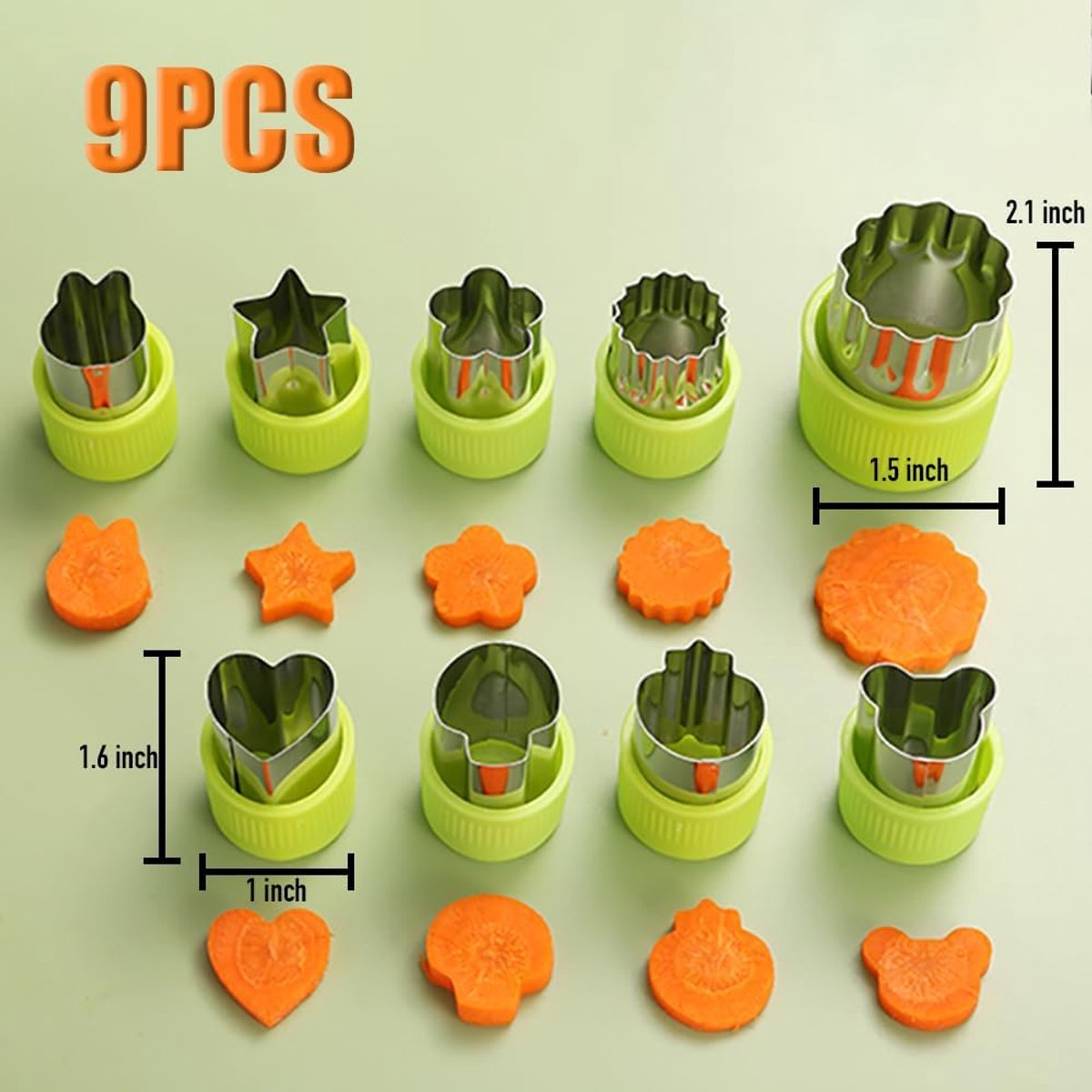9-piece stamp set with fruit and vegetable cutter - Love heart, star, flower, and animal shapes - Creative mold - for baking, children's lunch, and decorating — image 5
