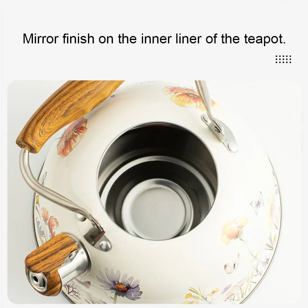 Flower Pattern Whistling Kettle, Vintage Stove Top Tea Pot With Anti Hot Handle for Gas Hob and Induction Stoves, 3 L — image 4