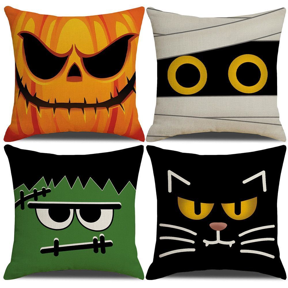 4PC Pillow Cover For Home Decoration, Halloween & Christmas Occasion, Style 19, Suitable For Sofa, Living Room, Bedroom, 45 × 45cm Does Not Include Pillow
