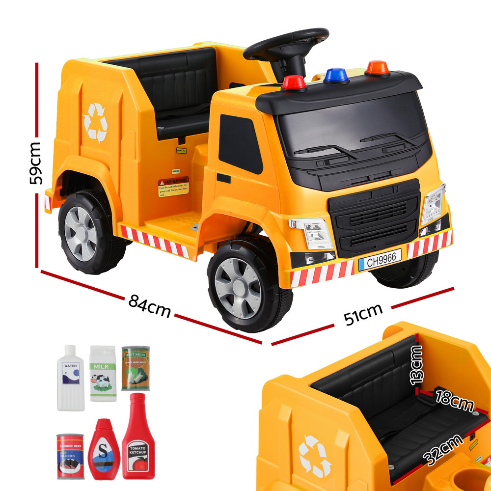 Rigo Kids Ride On Car Garbage Truck Police Light 12V Electric Toys Cars Yellow — image 2