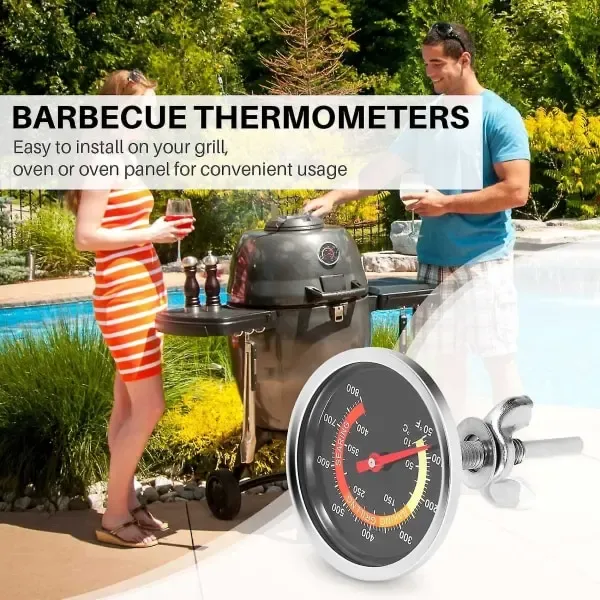 2 Pack Grill Temperature Gauges, Metal BBQ Smoker Thermometers for Charcoal Grills, Fire Pits and Pizza Ovens, Silver — image 2