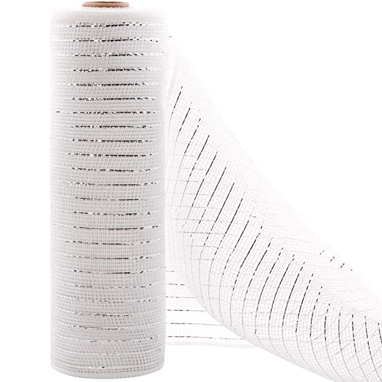 10 Inch x 30 Feet Deco Poly Mesh Ribbon, Metallic Foil Poly Mesh Ribbon, for Wreaths, Swags, Craft, Wedding, Party and Decorating Supplies White — image 3