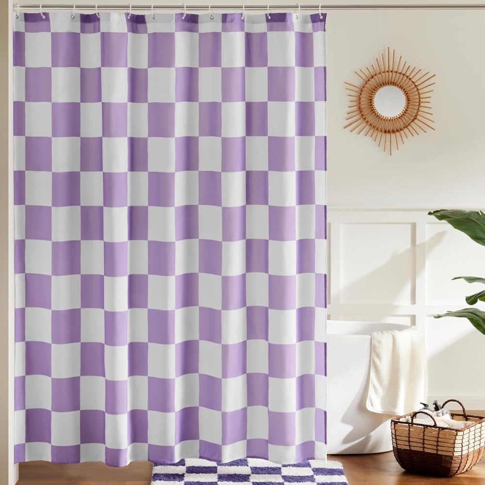 Retro Chess Pattern Checkered Shower Curtain, Purple, 180 × 180 cm
