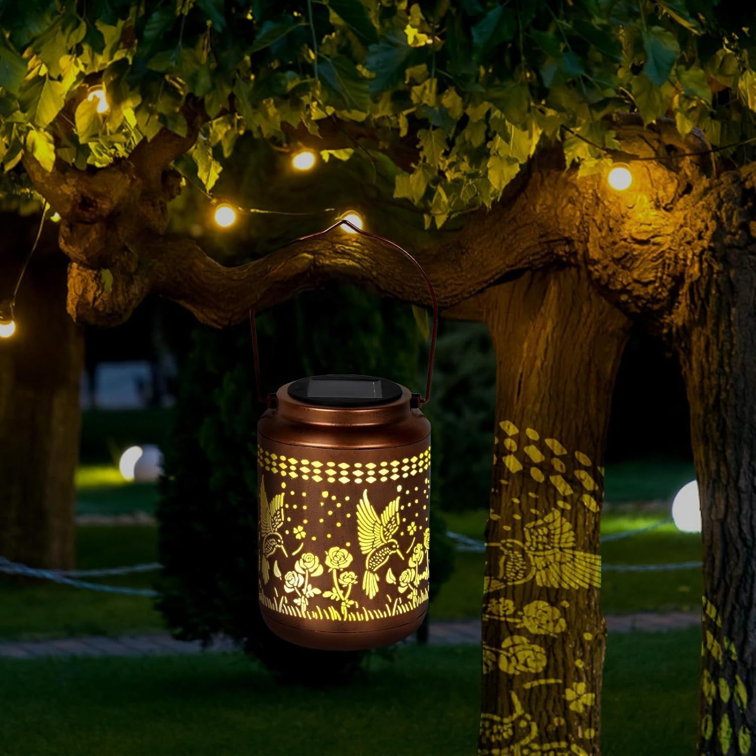 Solar Lanterns Outdoor Waterproof Hummingbird Garden Decor Gifts for Women Mom Grandma Hanging Solar Lights Metal Solar Decoration Outside for Yard, Patio — image 4