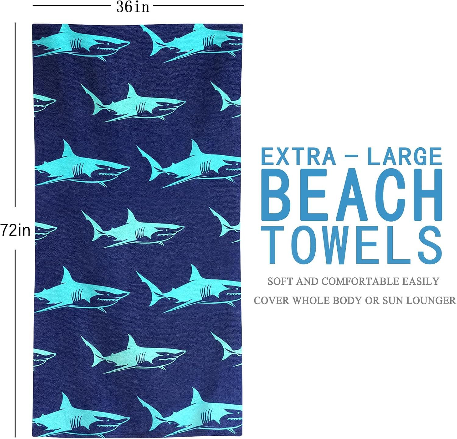 4 Pack Oversized Thin Beach Towels, Quick-Dry Swim and Travel Towels for Adults, Poolside, Camping and Lounge Chairs, Assorted Prints, 152 × 183 cm — image 6