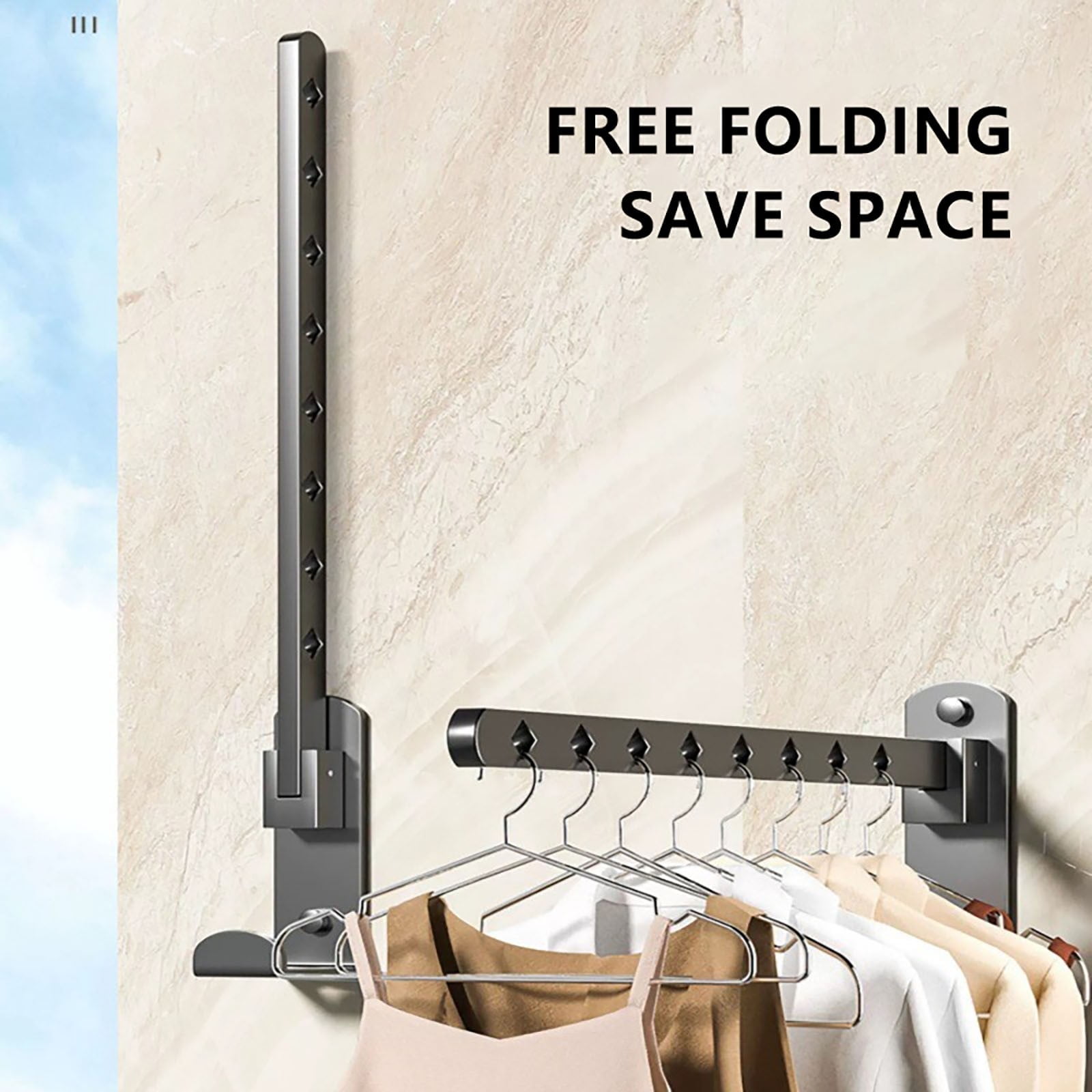 Retractable Folding Wall Hanger, Folding Clothes Hanger Rack, Clothes Storage Organizer, Laundry Hanger, Sturdy Hanging Dryer Rack Clothes Hooks of Metal โ image 6