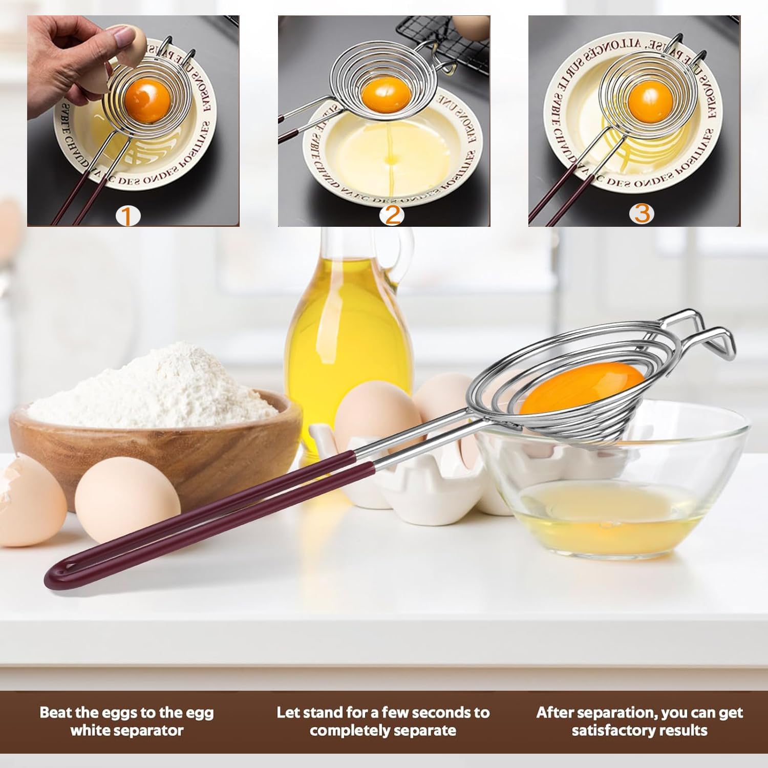 Egg Separator,Stainless Steel Egg Separator with Handles Egg Yolk Separator,Divider Filter Easy Storage for Kitchen Baking Tools โ image 4