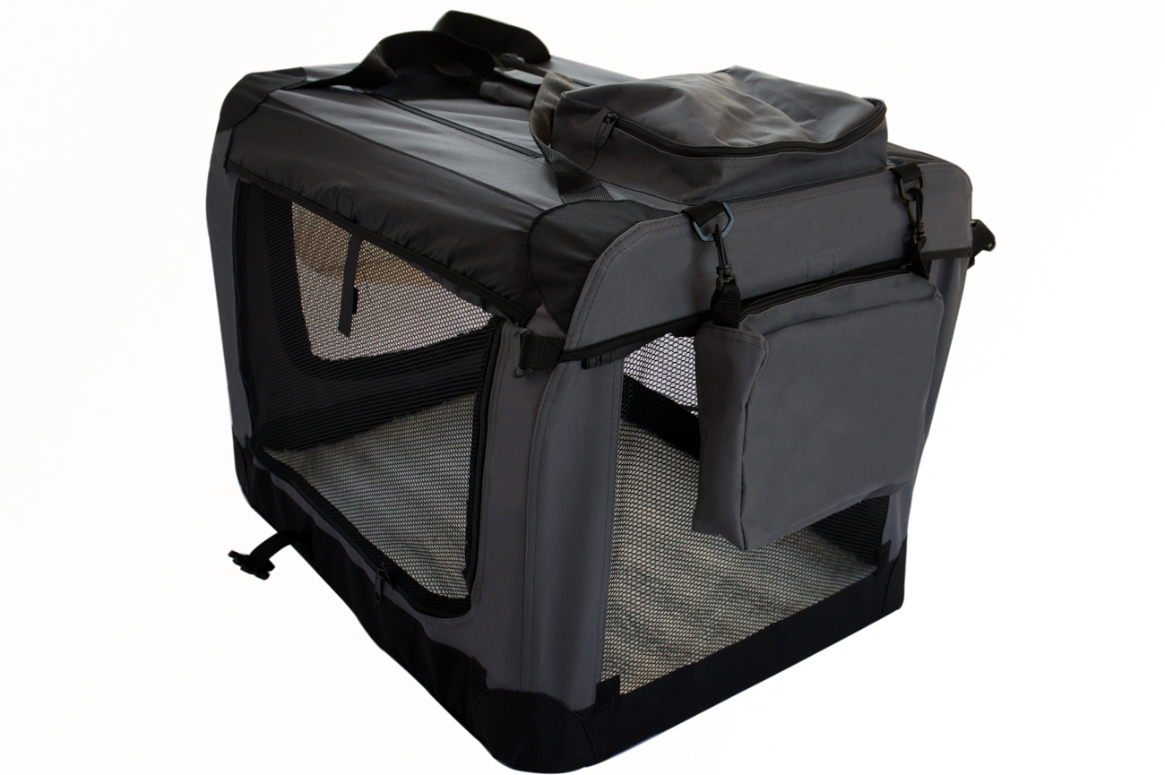 YES4PETS Medium Foldable Soft Dog Cat Puppy Rabbit Crate Bag With Curtain-Grey — image 3
