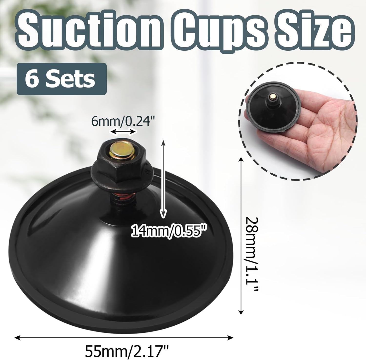 Biaungdo 6 Pack 55mm/2.16inch Strong Adhesive Suction Cup with M6 × 14mm Thread Screw, Black Thread Screw PVC Sucker Pads Holder, Glass Sucker Suction Cup — image 2