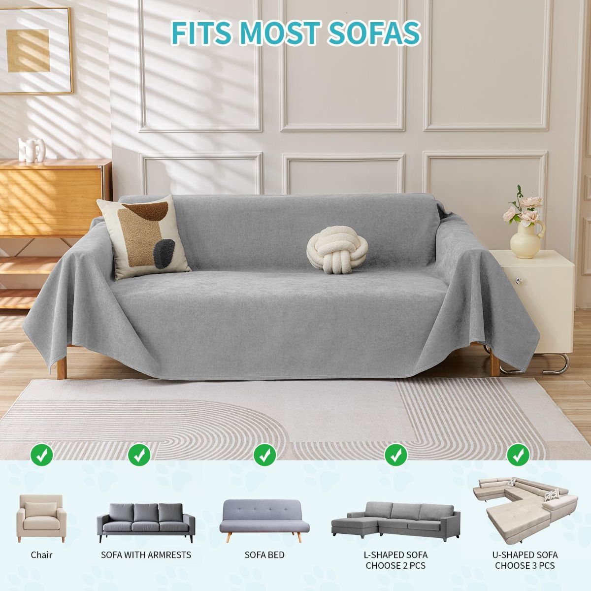71" x 118" Couch Protector from Cat Claws, Waterproof Couch Cover Anti Slip, Couch Cover 3 Cushion Sofa Washable, Anti-Scratch Pet Sofa Cover Heavy — image 6