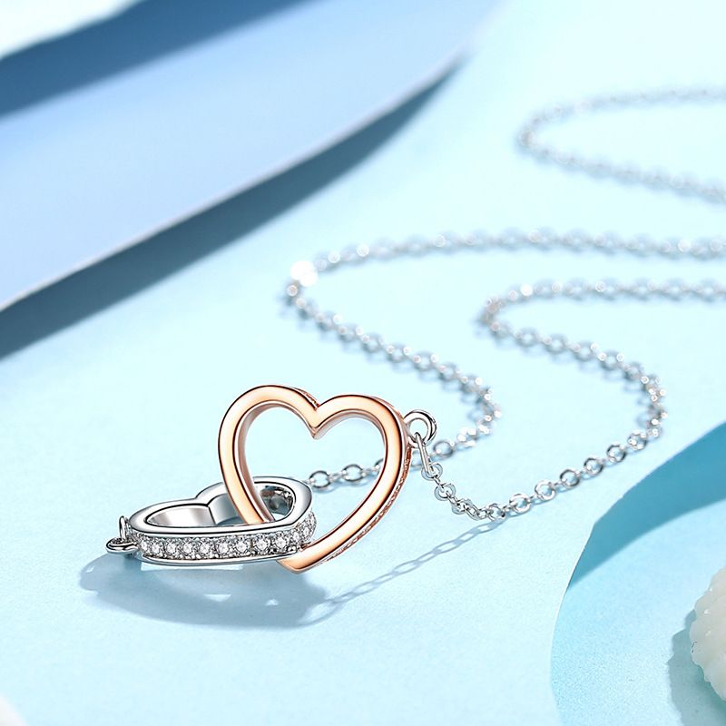 Sterling Silver Heart Necklace Rose Jewelry Pendant With Long Chain Gift for Wife & Girlfriend Girl accessories — image 2