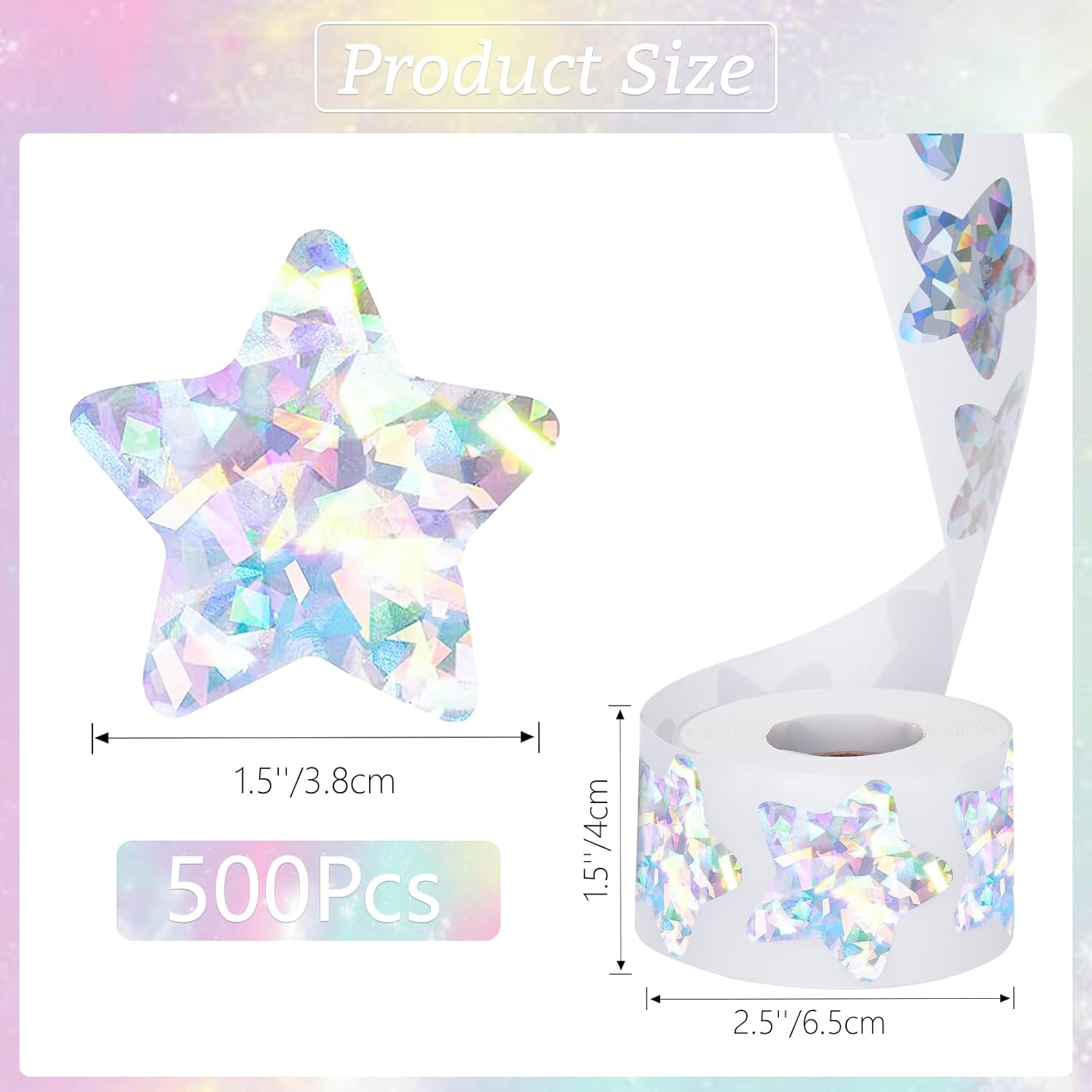 Holographic Silver Star Stickers for Kids Reward - 500Pcs 1.5Inch Shiny Self-Adhesive Metallic Glitter Foil Stickers for DIY Homework School Classroom Teacher โ image 2