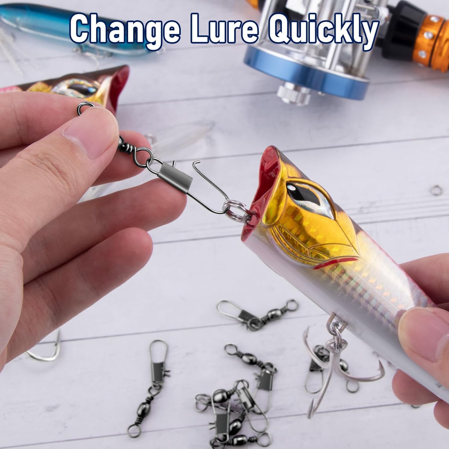 100-Pack Fishing Barrel Swivels with Snaps, Snap Tackle Stainless Safty Interlock Lure Hook Connector Clips Freshwater 31LB — image 5