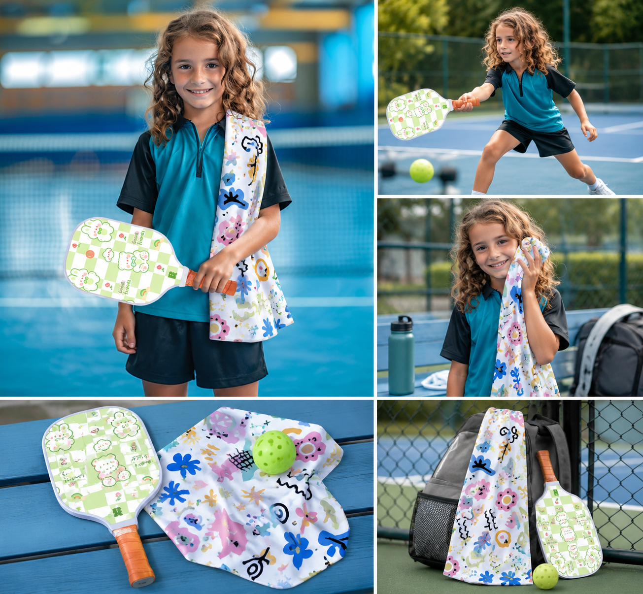 Teenager Pickleball Paddle Set with Cooling Towel (Teddy Bear), Cartoon Junior Paddles, Carry Bag and Indoor/Outdoor Balls for Children — image 2