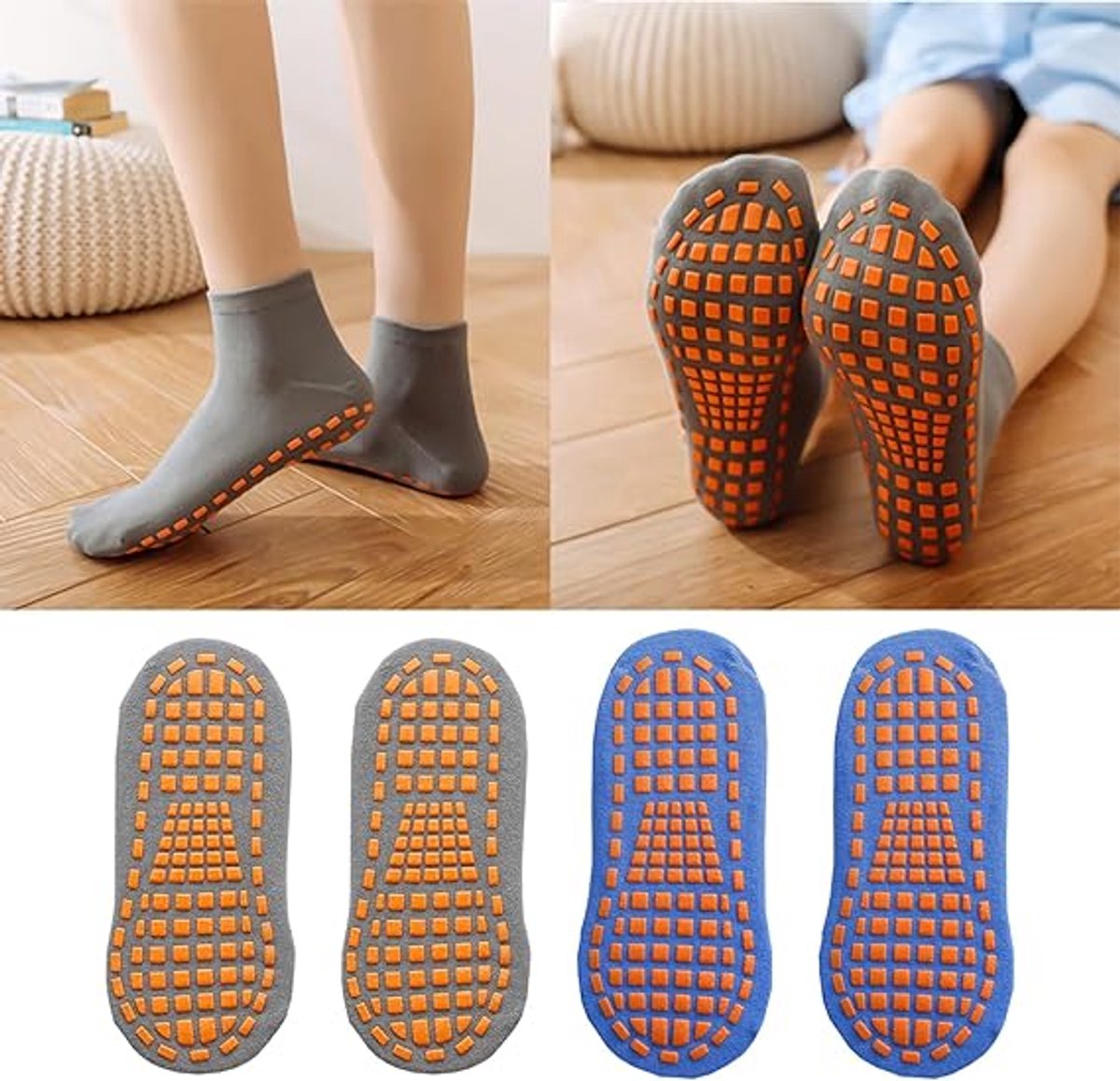 Non-slip socks (2 pairs) - Yoga socks - Non-slip yoga socks for women - Non-slip sports socks for adults - 100% cotton - Sports - Yoga - Pilates - Gymnastics โ image 3