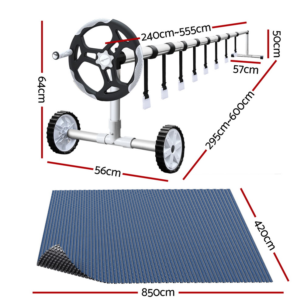 Aqua Buddy Pool Cover 600 Micron 8.5x4.2m w/ Roller 5.55m Swimming Pools Black Solar Blanket โ image 2