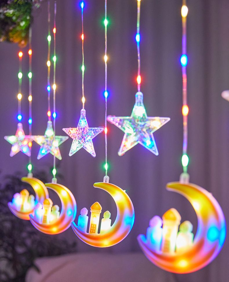 Lights Moon-Star Curtain Lights: 8 Modes Ramadan Decorations Curtain String Lights Fairy String Lights for Kids Bedroom Decor — image 3