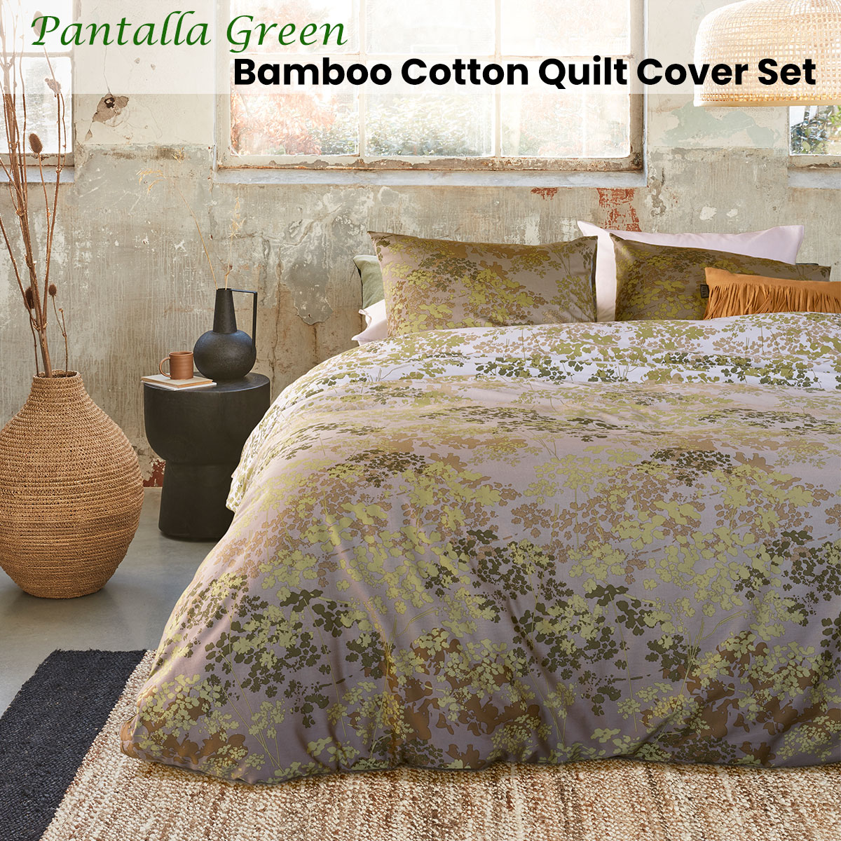 Bedding House Pantalla Green Bamboo Cotton Quilt Cover Set Queen โ image 2