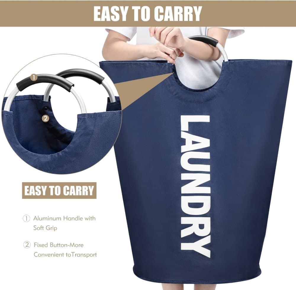 90L Foldable Laundry Basket with Handles, Waterproof, Light Blue, 38x38x79 cm — image 4